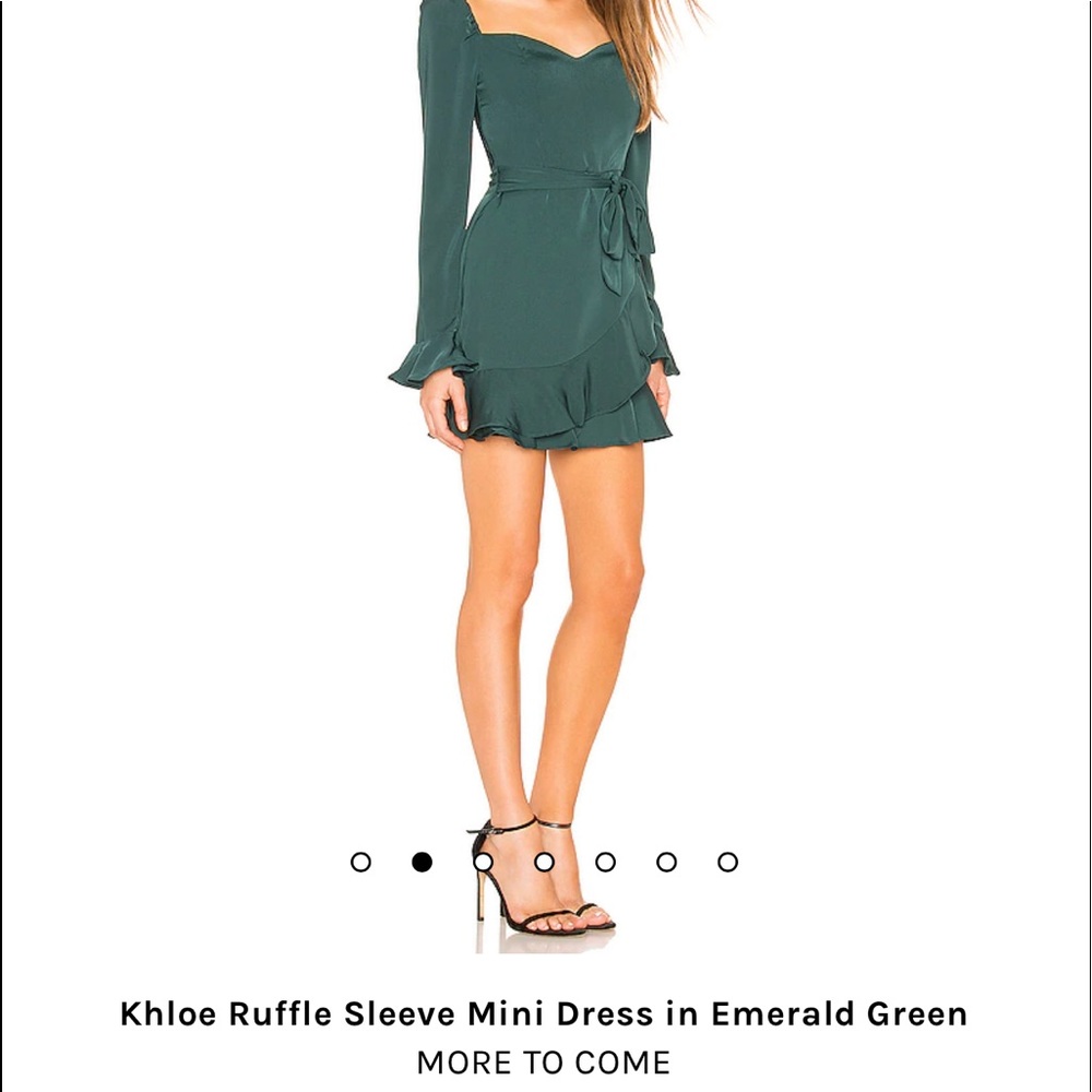 REVOLVE / Khloe Ruffle Sleeve Mini Dress in Emerald Green by MORE TO COME